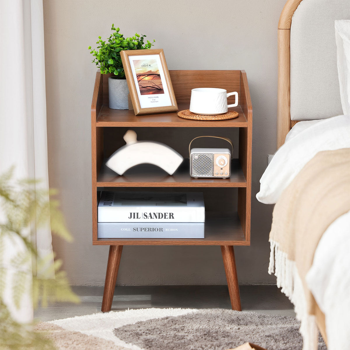 Modern Wooden Nightstand with Open Shelves – Bedside Table for Bedroom, Living Room & Small Spaces