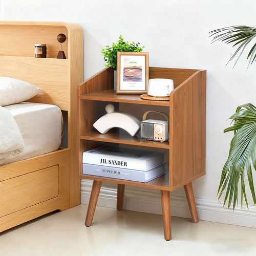 Modern Wooden Nightstand with Open Shelves – Bedside Table for Bedroom, Living Room & Small Spaces