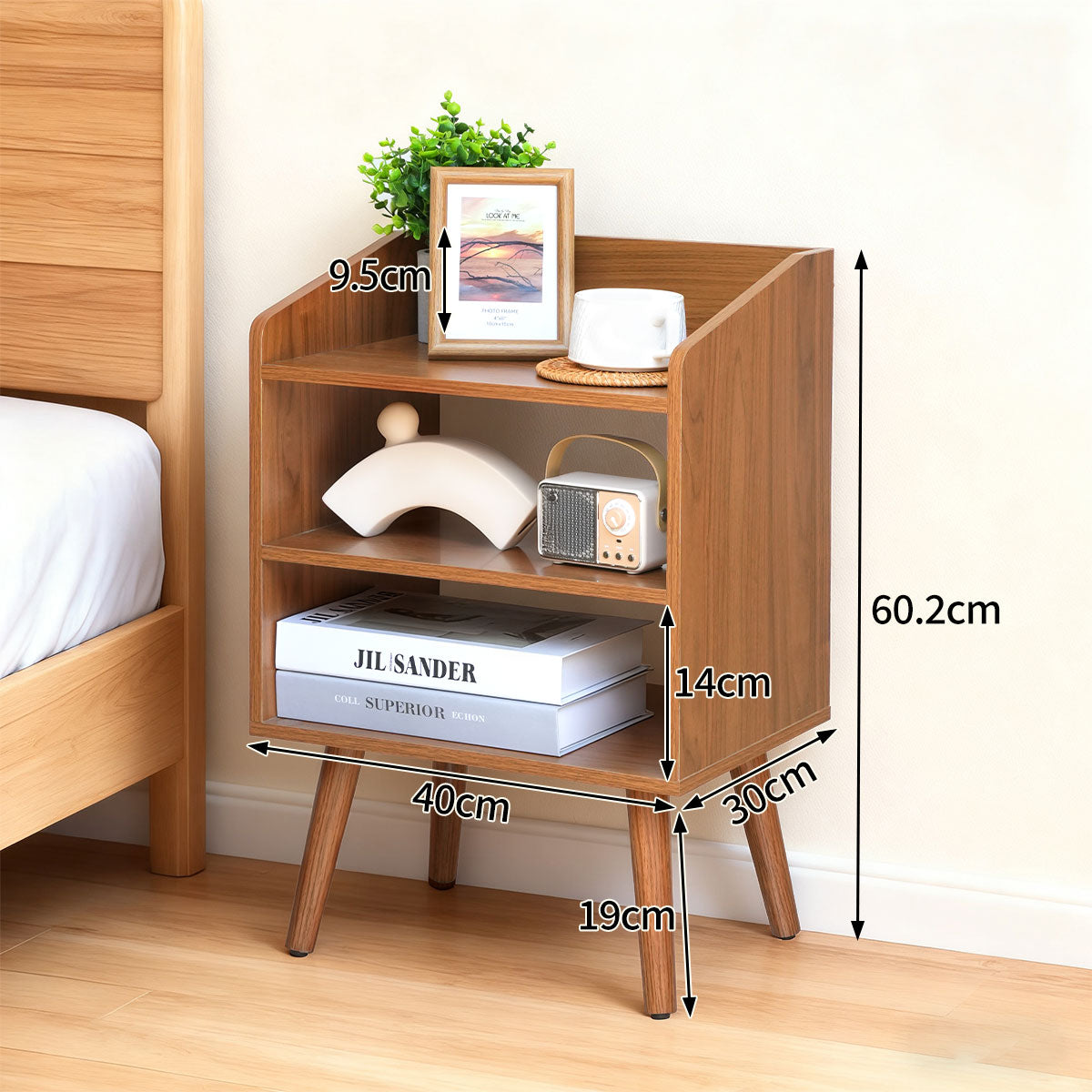 Modern Wooden Nightstand with Open Shelves – Bedside Table for Bedroom, Living Room & Small Spaces